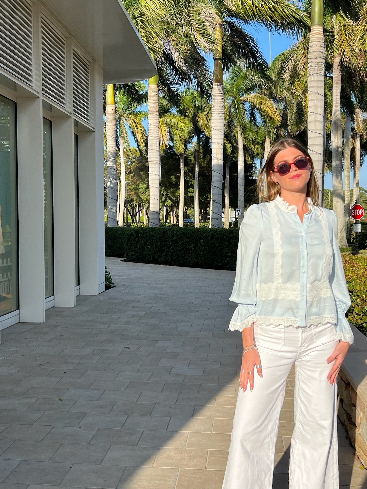 Harlow Lace Top | Blue + White