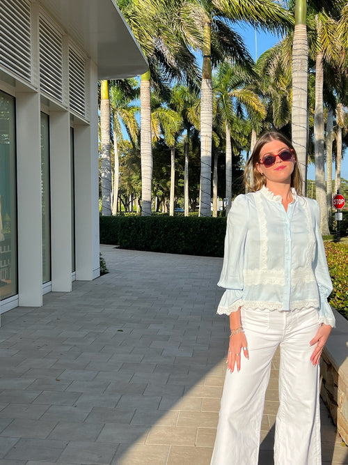 Harlow Lace Top | Blue + White