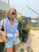The French Girl Tie Front Shirt | Pacific Blue & Yellow Stripe