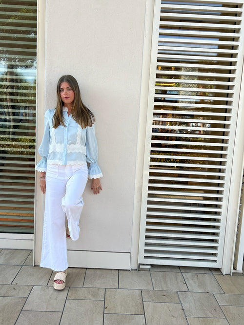 Harlow Lace Top | Blue + White