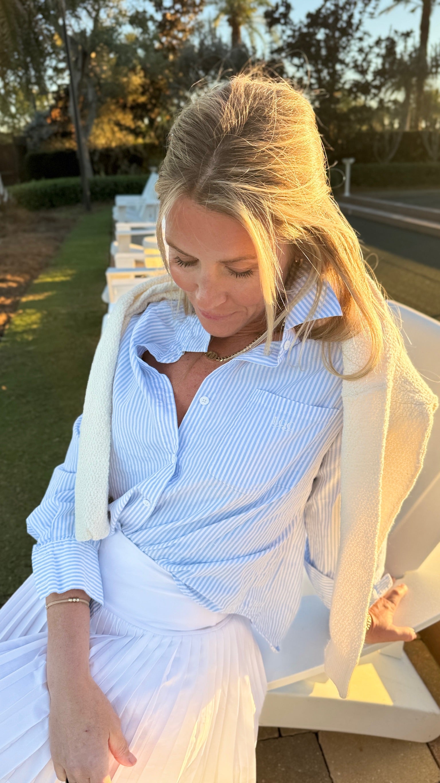 LGC Boyfriend Button Down Shirt | Striped Blue
