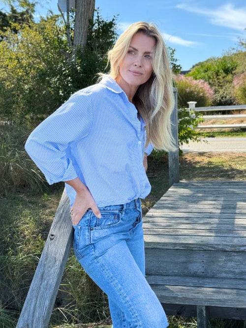 LGC Boyfriend Button Down Shirt | Striped Blue