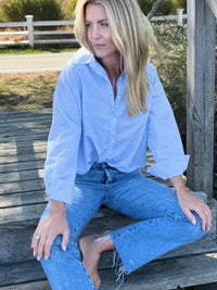 LGC Boyfriend Button Down Shirt | Striped Blue