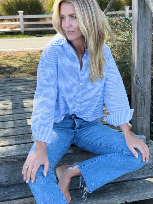 LGC Boyfriend Button Down Shirt | Striped Blue
