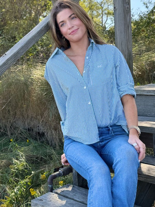 LGC Boyfriend Button Down Shirt | Striped Green