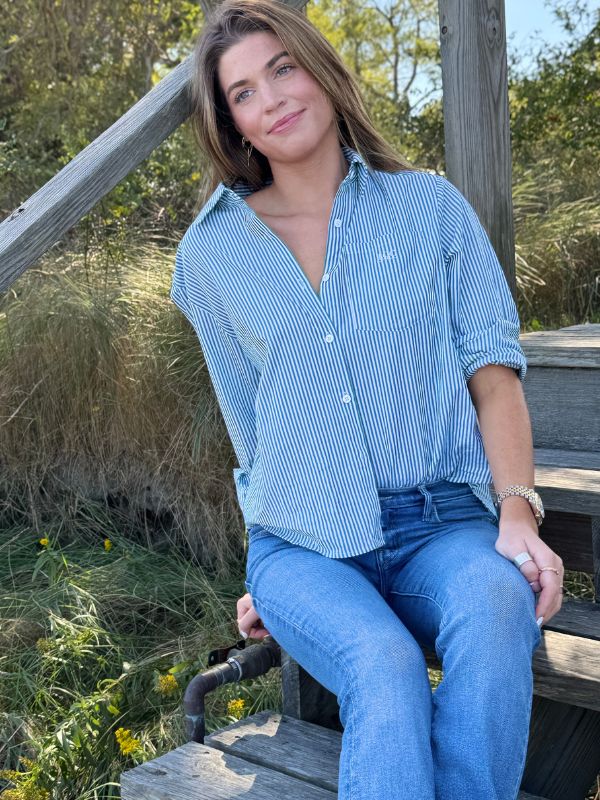 LGC Boyfriend Button Down Shirt | Striped Green