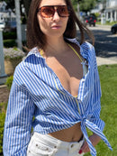 The French Girl Tie Front Shirt | Pacific Blue & Yellow Stripe